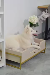 도매 원목 강아지 침대 고양이 원목 침대 쿠션 포함 합판 높이 조절 가능한 원목 강아지 소파 금속 프레임 애완동물 가구 - Product Image 4