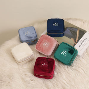 Cajas de Viaje para Joyería con Cierre Azul Marino, Espejo y Logotipo Personalizado, Almacenamiento de Terciopelo para Collares - Product Image 2