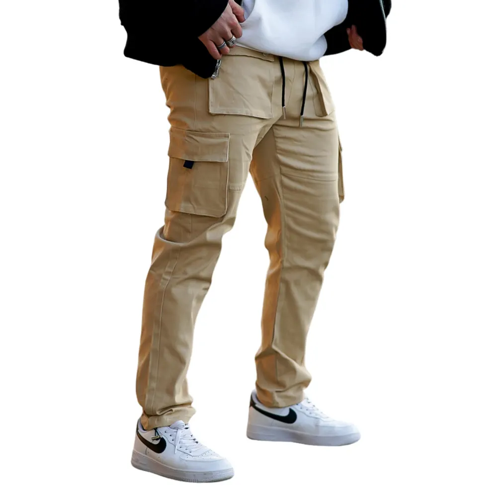 Vente en gros de pantalons cargo slim confortables avec logo personnalisé kaki Gingtto pour hommes