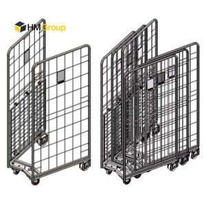 Oficina Galvanizado Roda Ajustável Qualidade Logística Wire Mesh <span class=keywords><strong>2</strong></span> Sided Armazenamento Roll Gaiola Trolley - Product Image 4