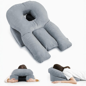Oreiller en forme de U pour la post-chirurgie rétinienne, gris, en polyester et coton, positionneur de sommeil pour le repos sur le ventre après une opération oculaire - Product Image 1