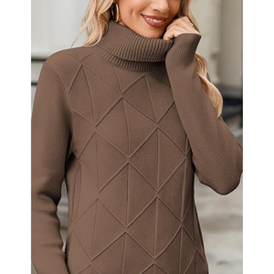 Suéter de Punto Grueso para Mujer |   Suéter Acogedor de Lana y Acrílico con Corte Holgado y Cuello Alto Simulado |   Fabricante de Moda de Invierno OEM/ODM - Product Image 3