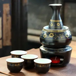 Porselen Kustom Gaya Jepang Set Sake Hangat Cangkir Sake Keramik dengan Panci Hangat