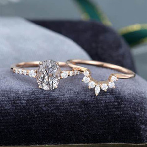 Cuarzo rutilado negro para mujer Plata de Ley 925 Cuarzo negro <span class=keywords><strong>con</strong></span> Cuarzo rutilado redondo ovalado de diamante - Product Image 6