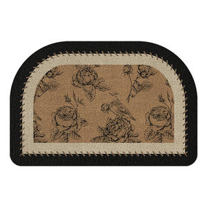 Paillasson Rétro Floral Demi-Cercle en Polyester Antidérapant pour Entrée de Maison avec Bordure Cousue et Motif Rose - Product Image 1