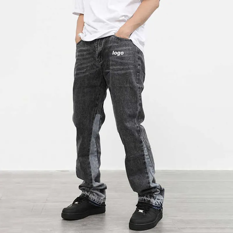 Pantalons de haute qualité Jeans baggy en denim blanc pour hommes Pantalons de survêtement évasés empilés vintage à coupe ample personnalisés pour hommes