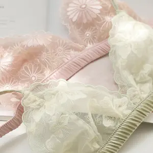 Conjunto de sujetador y Bragas para mujer, lencería sexy transparente, conjunto de bragas de encaje