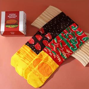 Dos pares de calcetines con estampado de hamburguesas coloridas para hombres y mujeres, para la víspera de Halloween, para regalar a amigos, para las cuatro estaciones, otoño e invierno - Product Image 5