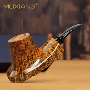 Muxiang Handmade Briarwood Tobacco Pipe Bent Type Solid Wood Burl Bark Men's Smoking Pipe Collection - Product Image 1