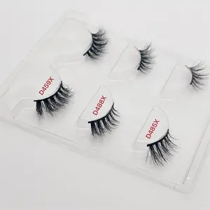 sunland Thin band lash factory OEM Wholesale 3D Real Mink Fur Eyelashes Soft Band Natural half Mink Lashes in crystal square box