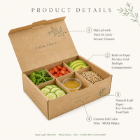 Boîte en papier kraft avec couvercle à clipser, compartiments multiples, grille de séparation, conteneur pour aliments frais, étiquette privée, pour la préparation de salades