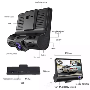 Grabadora de Conducción, Cámara para Coche con 3 Lentes y Pantalla de 4.0 Pulgadas, Caja Negra para Coche, <span class=keywords><strong>Dashcam</strong></span> HD <span class=keywords><strong>1080P</strong></span>, Gran Angular de 170 Grados, DVR, Grabadora de Video - Product Image 6