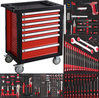 Servante d'Atelier 7 Tiroirs 5 Niveaux 208 Pièces, Ensemble d'Outils Manuels, Chariot de Rangement en Acier pour Garage et Atelier, Boîte à Outils