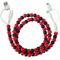 Kabel Pengisian Daya USB Tipe-C OEM Baru Warna Merah dengan Pelindung Anyaman Manik-Manik, 4 in 1 Konektor, Kabel Transfer Data dan Pengisian Daya