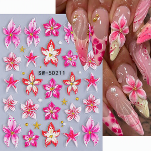 Autocollants pour <span class=keywords><strong>ongles</strong></span> TSZS élégants en relief 5D, orchidée, lys, rose, violet, jaune, motifs floraux, points dorés, pour la création de manucures professionnelles DIY - Product Image 1