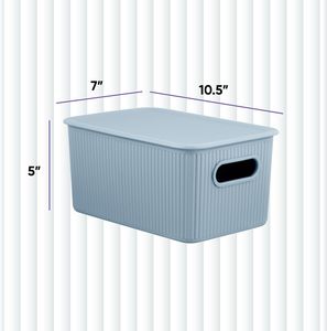 Vertical Stripe Design <b>Plastic</b> Storage <b>Box</b> with Lid Portable with Handle Stackable <b>Plastic</b> Organizer for Household Sundries - Product Image 2