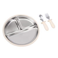Ensemble de vaisselle pour bébé avec logo personnalisé, échantillon gratuit, ensemble de vaisselle en acier inoxydable 304, ensemble de vaisselle en silicone réutilisable pour bébé