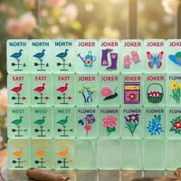 Lotus Green Animal Forest Ensemble de Mahjong Américain de Luxe Moderne en Acrylique Transparent, 160 Tuiles Peintes à la Main et Sculptées