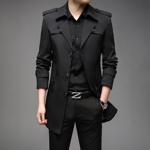 Cappotto <span class=keywords><strong>Trench</strong></span> da Uomo Leggero Intrecciato Slim con Bottoni, Stile Coreano Giovanile, Lungo, Autunnale, 9 Colori, Spedizione Diretta - Product Image 1