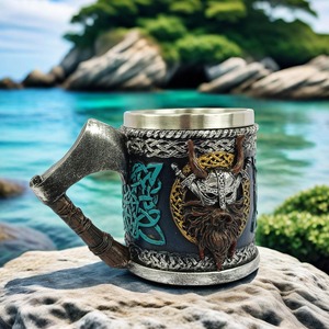Mug à bière rustique en corne de buffle naturelle, fait main, pour servir de la bière, du miad et d'autres boissons – Vente en gros - Product Image 2