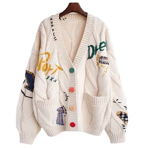Suéter con logotipo personalizado de OEM & ODM para mujer, cárdigan de punto con diseño Jacquard, top de punto para niña y mujer, Invierno