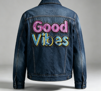 Patchs de lettres à paillettes en gros Good Vibes avec support thermocollant pour vêtements, vestes, sacs, directement du fabricant