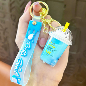 Neuer Acryl-Schlüsselanhänger als Taschenanhänger, Großhandel, niedlicher Schlüsselanhänger mit Öl in der Flasche, schwebender Treibsand, Milchtee-Tasse - Product Image 4