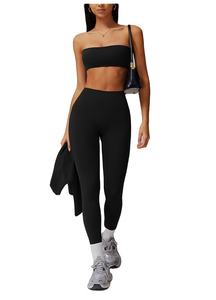 Conjunto de Yoga Sexy sin Costuras para Mujer, Top Tubo, Leggings de Gimnasio con Pliegues y Efecto Push-Up, y Sujetador Deportivo sin Tirantes, Conjunto de 2 Piezas de Secado Rápido - Product Image 3