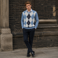 Pull en tricot Argyle 100% coton pour homme, personnalisable ODM/OEM, respirant, pour l'hiver, avec logo personnalisé OEM