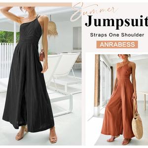 จั๊มสูทขายส่งราคาพิเศษ แบบเปิดไหล่ สีพื้น เสื้อครอป กางเกงขายาวทรงกว้าง ชุดจั๊มสูทฤดูร้อนสำหรับผู้หญิง - Product Image 3