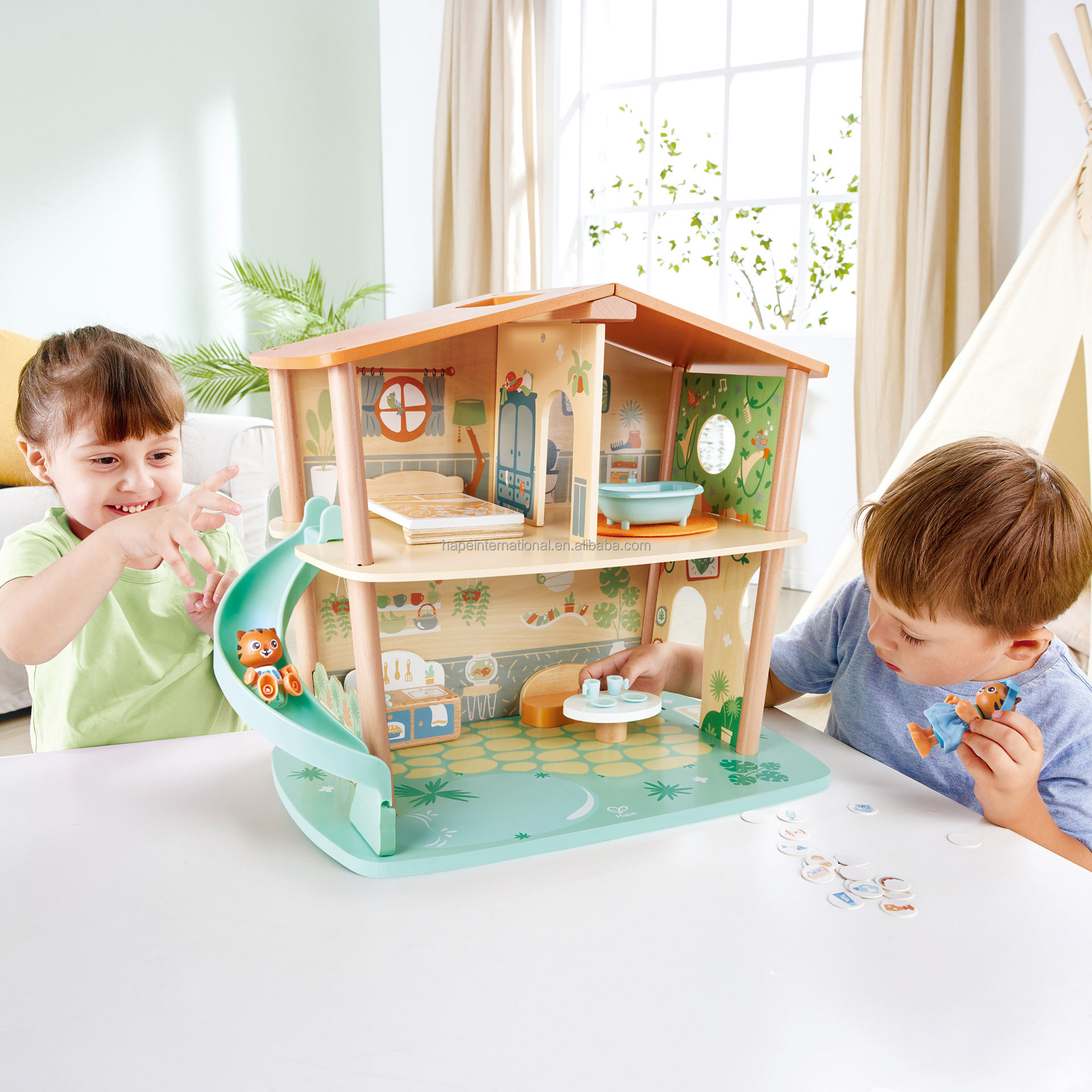 Hape New Type Wooden Tigers' Jungle Doll House Kids Furniture Toys