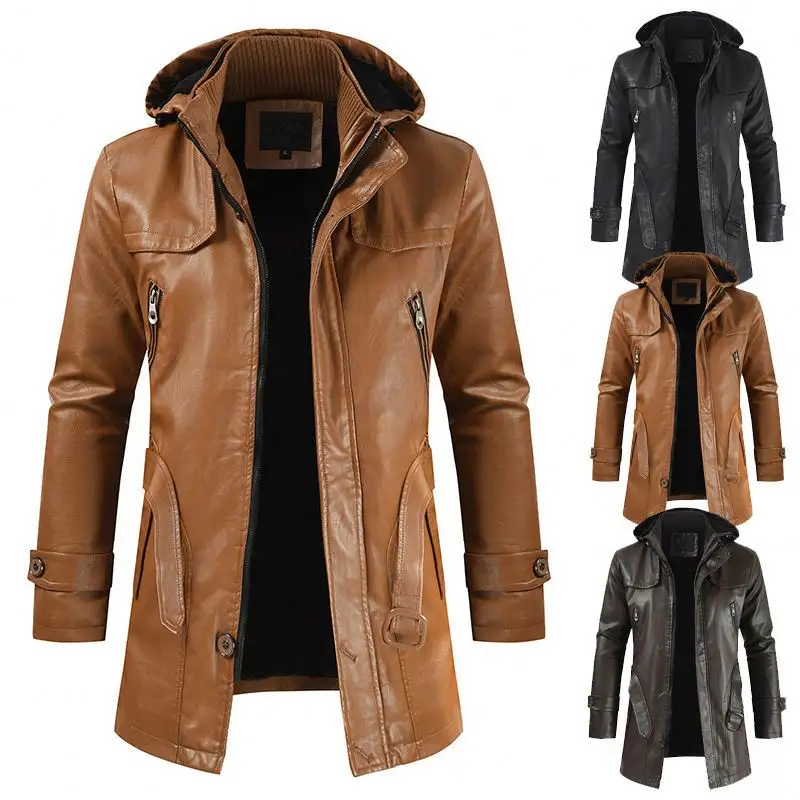 New Style Men's Jacket Manteau Cuir Homme Men Plus Size Long Coats Fashion Men's Brown Leather Jackets