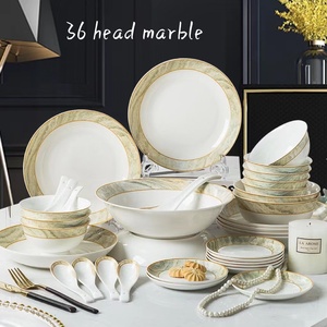 Luxe <span class=keywords><strong>Marbre</strong></span> Jingdezhen Bone China <span class=keywords><strong>Vaisselle</strong></span> Et Plats Golden Edge Combinaison Ronde Ensemble De <span class=keywords><strong>Vaisselle</strong></span> En Céramique - Product Image 2