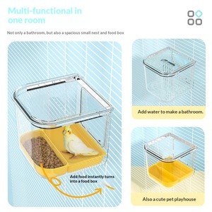 Plateau en plastique PC/PP surdimensionné à haute transparence, bain d'oiseaux, <span class=keywords><strong>cage</strong></span>, 3 en 1, bain multifonctionnel, mangeoire, maison - Product Image 3