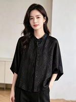 Jaket Kemeja Lengan Pendek Gaya Cina Wanita 100% Sutra Murbei Berkancing Longgar Bahan Ramah Kulit Profesional