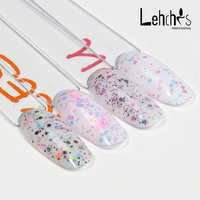 Gel UV de base laiteux tendance aux couleurs fruitées rose et violet, avec flocons et points, vernis à ongles Tutti Frutti, gel de base caoutchouc