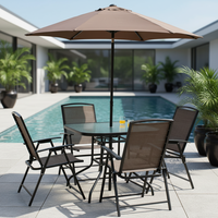 Ensemble de chaises pliantes d'extérieur en métal moderne avec parasol, résistant aux intempéries et coussins imperméables