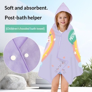 Peignoir <span class=keywords><strong>de</strong></span> <span class=keywords><strong>bain</strong></span> à capuche en microfibre personnalisé pour enfants, serviette <span class=keywords><strong>de</strong></span> plage à capuche pour la natation, vente en gros - Product Image 2