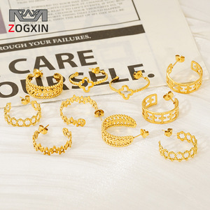 ZOGXIN Gold Geometric Hoop Earrings Stainless Steel C Shape For Women Fashion Jewelry - Product Image 1