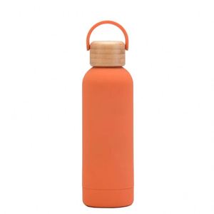 Botella de Agua Deportiva Simple para Exteriores, Aislada, con Asa Portátil, Boca Pequeña, 500 ml/17 oz, con Tapa de Bambú y Madera - Color Humo - Product Image 4