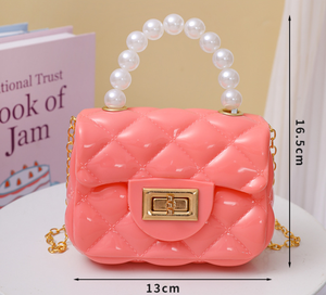 マルチカラーキッズミニバッグ2025トレンドPVCゼリー財布キャンディーカラーチェーンクロスボディバッグ女の子プリンセスパールハンドルハンドバッグ - Product Image 5