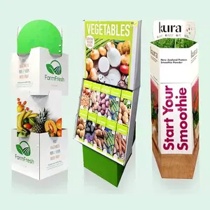 Estante de exhibición de frutas y verduras de cartón corrugado para tienda minorista de supermercado