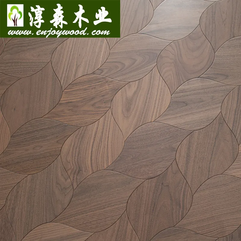 American Walnut Leaf Shape Parquet Engineered Floating Wood Floor Hexagon Design Patterned Parquet Wood Flooring