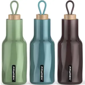 FAYREN Vacuum Insulated Double layer Sports Water Bottle Flask with Wooden Lid