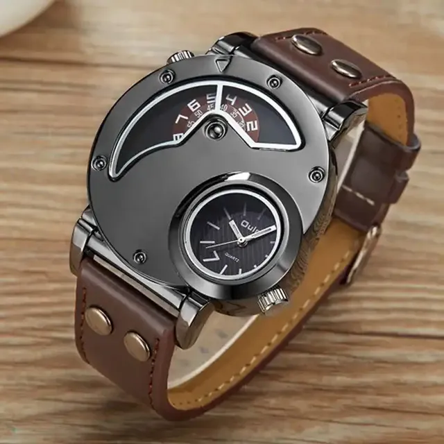 Oulm 9591 Unique Design Mens Style Original Quartz Watch Pu Leather Strap Auto Date Sports Wristwatch for Men Montre Relojes Uhr