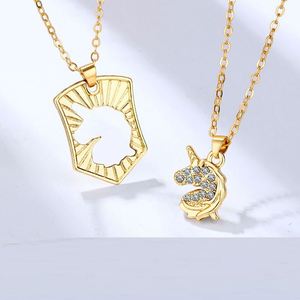 New Creative Gold Diamond Unicorn Couple Necklace Set Men Women Pendant Jewelry Silver Color BFF Clavicle <b>Chain</b> - Product Image 4