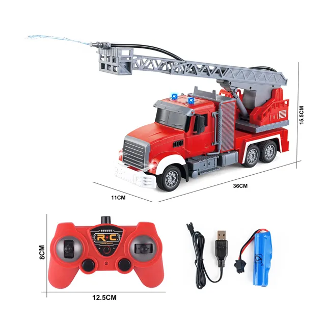 Alta qualidade 2.4G 7-função com luz One-click demo RC Controle Remoto Freqüência Água jet escada caminhão de bombeiros brinquedos