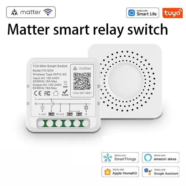 SIXWGH Tuya Matter Homekit Smart Switch Module 16A Wi-Fi Relay Alexa Voice Control App Control Home Automation for Smart Home