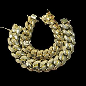 Bracciali <span class=keywords><strong>e</strong></span> Collane a Catena a Maglia Cubana da 10mm-25mm in Ottone Placcato Oro 14K 18K, Pesanti Catene Cubane Miami Solide, <span class=keywords><strong>Collana</strong></span> Hip Hop da <span class=keywords><strong>Uomo</strong></span> - Product Image 1