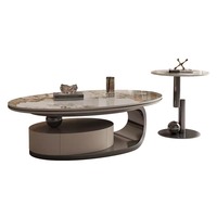 Adenuo Ensemble Table Basse Ovale et Meuble TV de Style Italien Luxe Léger et Minimaliste Moderne avec Cadre en Acier, Plateau en Marbre et Design de Tiroir Créatif